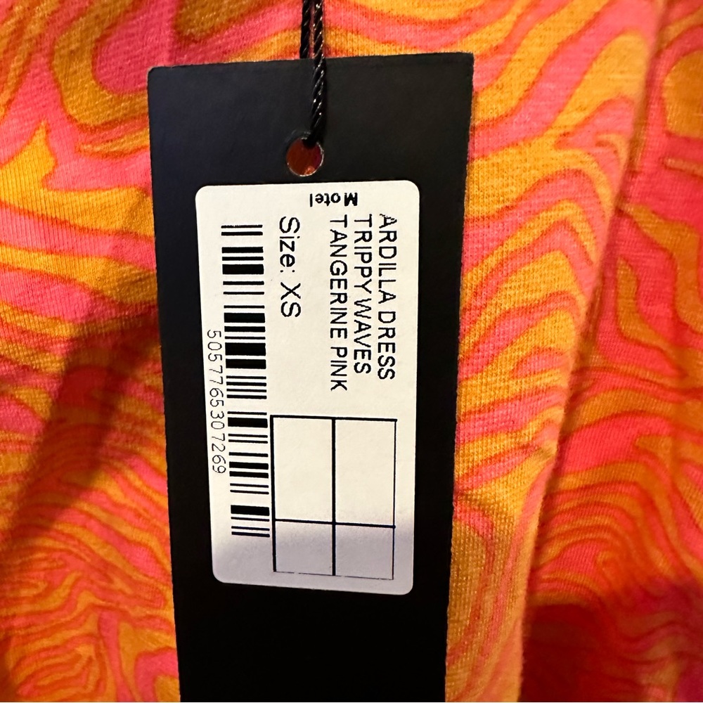 MOTEL NWT ARDILLA MINI DRESS TRIPPY WAVE TANGERINE PINK ruching bodycon groovy - Picture 6 of 7